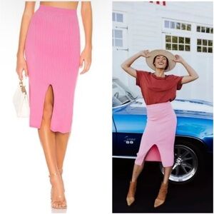 Free People Skyline Ribbed Midi Skirt with Slit in Pink Fireworks